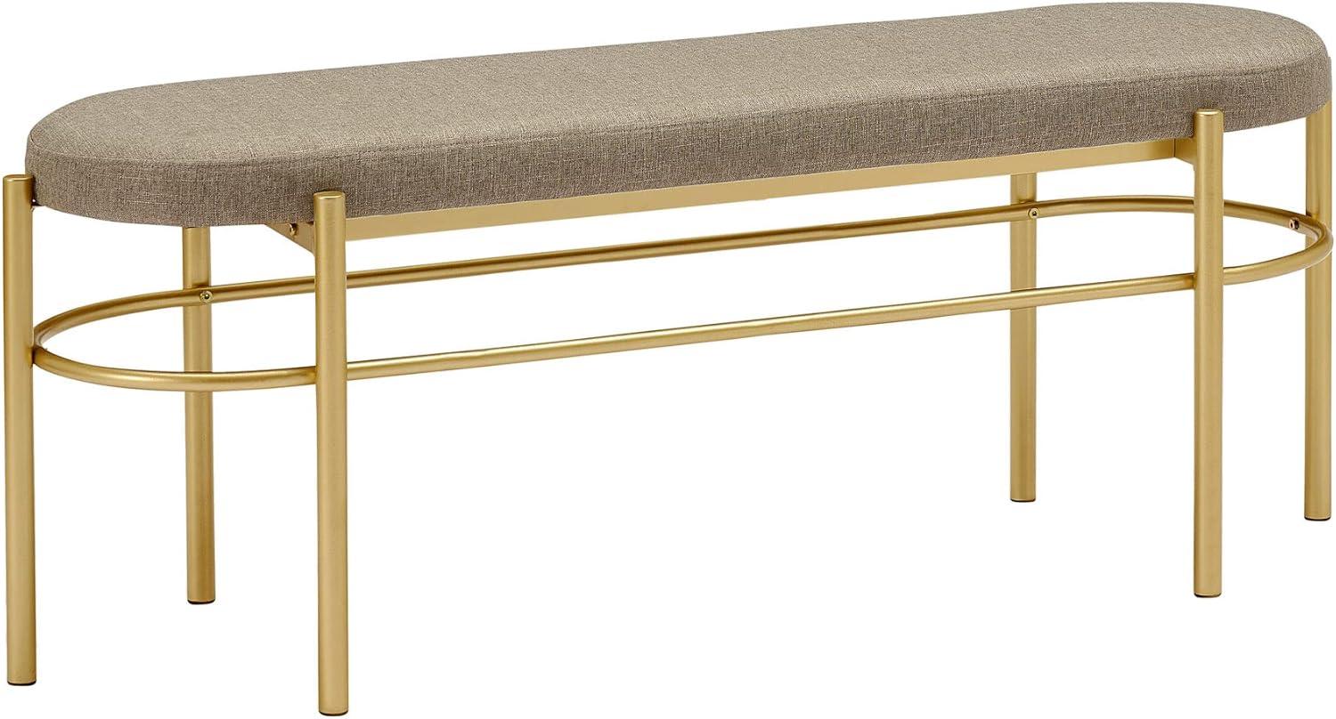 Walker Edison Glam Cushioned Bench, Taupe / Gold