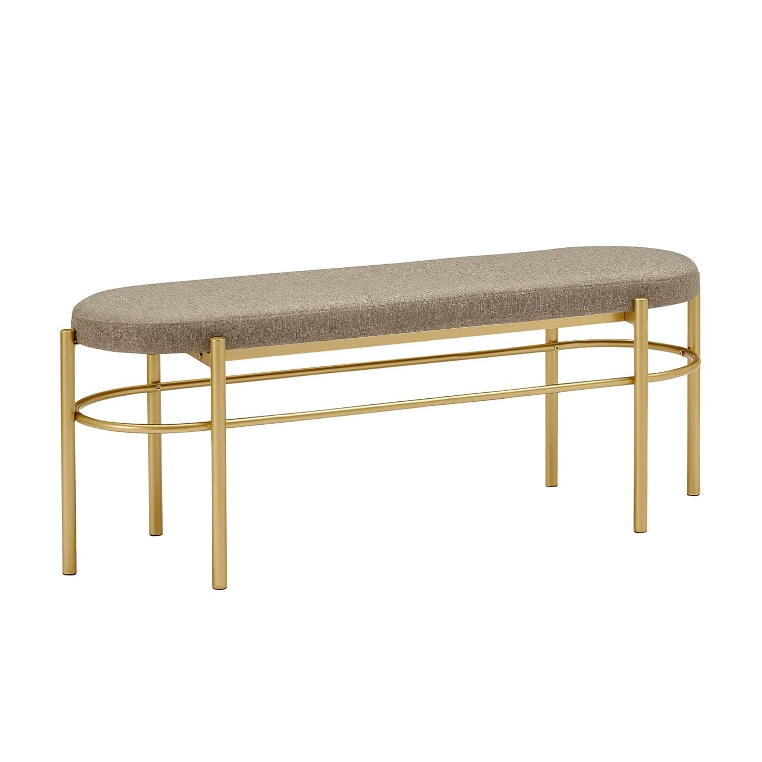 Walker Edison Glam Cushioned Bench, Taupe / Gold