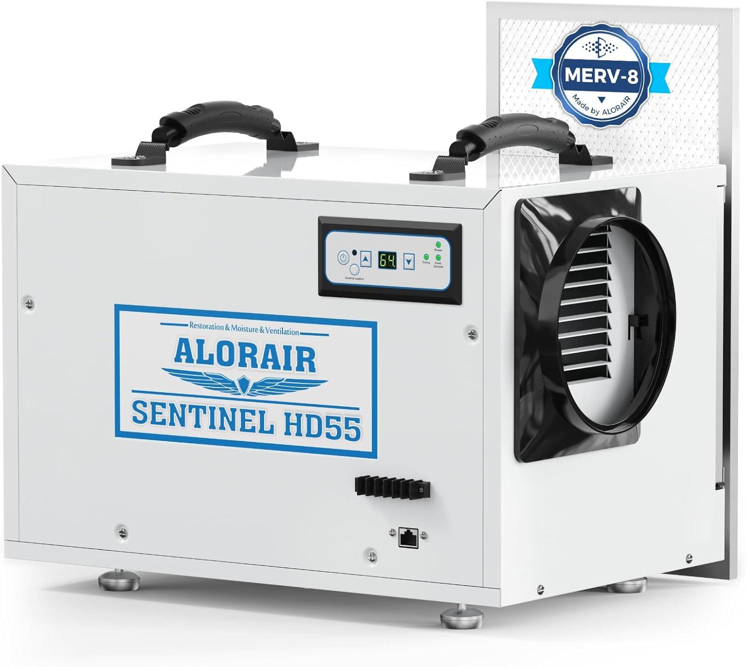 Alorair Sentinal Hd55 113 pt Dehumidifier in Blue - Automatic Shut Off, Adjustable Humistat,with Drain Hose for Crawl Spaces
