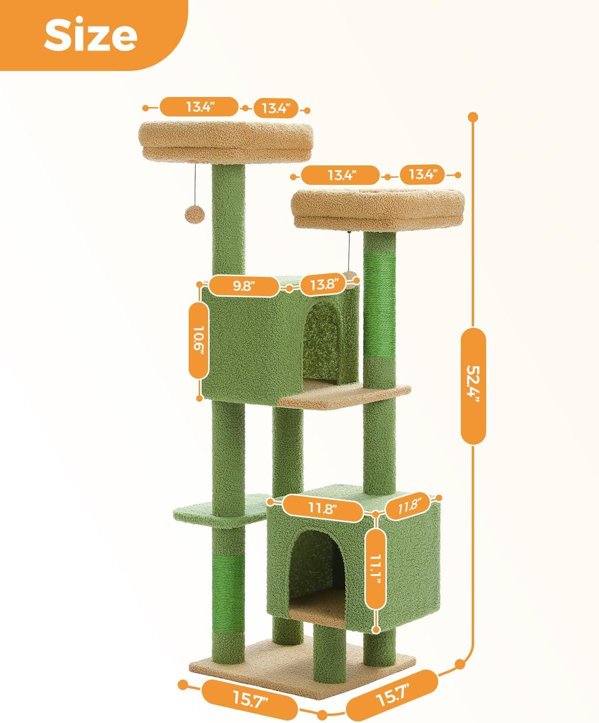 52.4" Cute Cat Tree Tower With 2 Flower Padded Perches, 2 Condos & 2 Scratching Posts