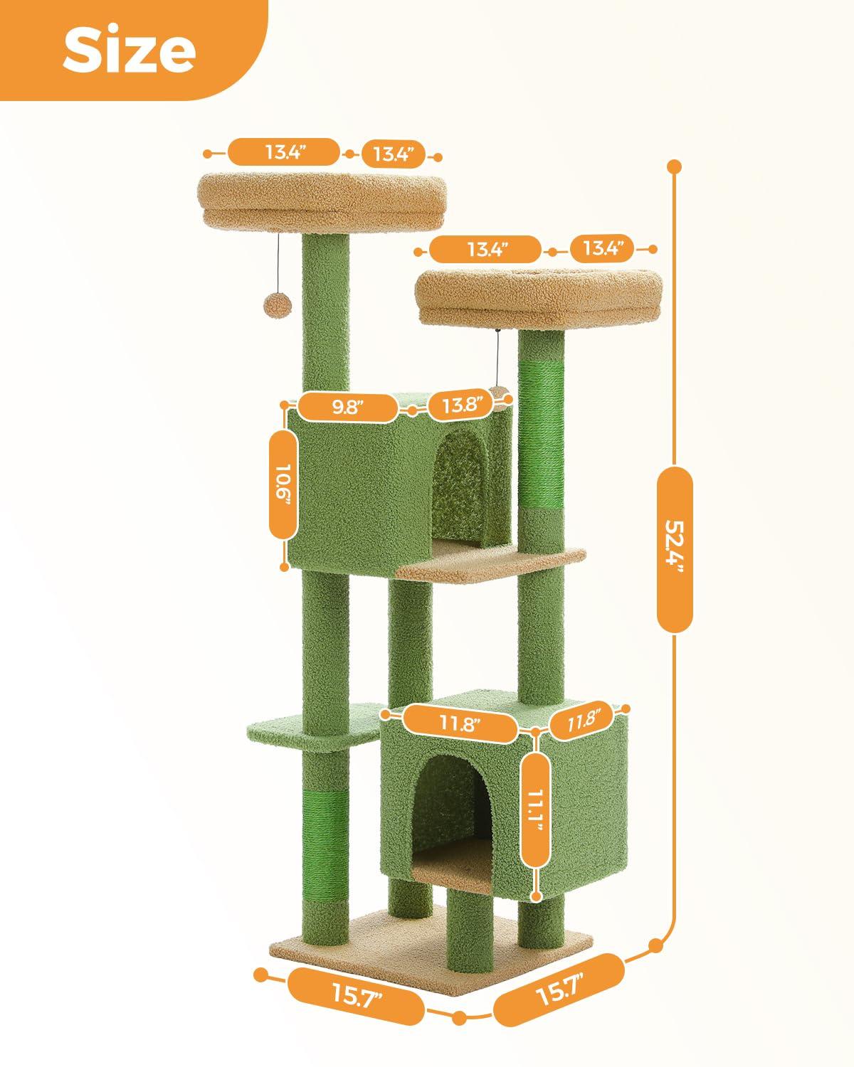52.4" Cute Cat Tree Tower With 2 Flower Padded Perches, 2 Condos & 2 Scratching Posts