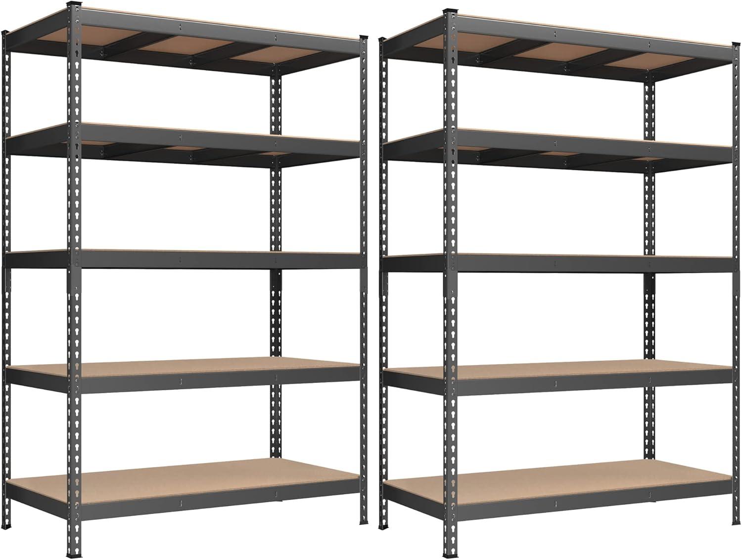 5-Tier Storage Shelves Metal Garage Storage Boltless Assembly Adjustable Shelving Unit 11.8 x 29.5 x 59.1 Inches Load 1929 lb for Shed Warehouse Basement Kitchen Gray