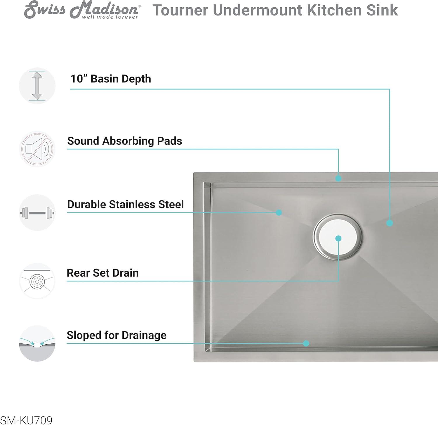 Tourner 27 x 19 Stainless Steel, Single Basin, Undermount Kitchen Sink