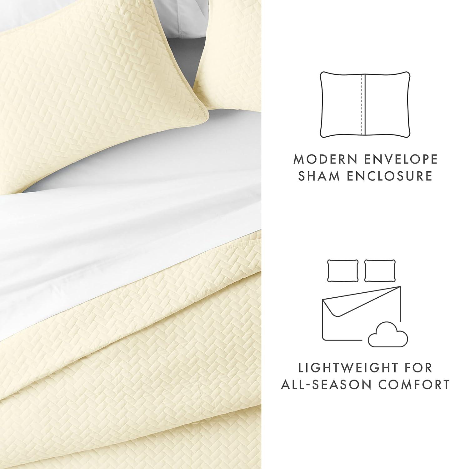 Linen Market Quilt Coverlet Set All Season Microfiber Contemporary Ultra Soft Bedding in Herringbone Stitch - Full/Queen Herringbone Stitch Yellow