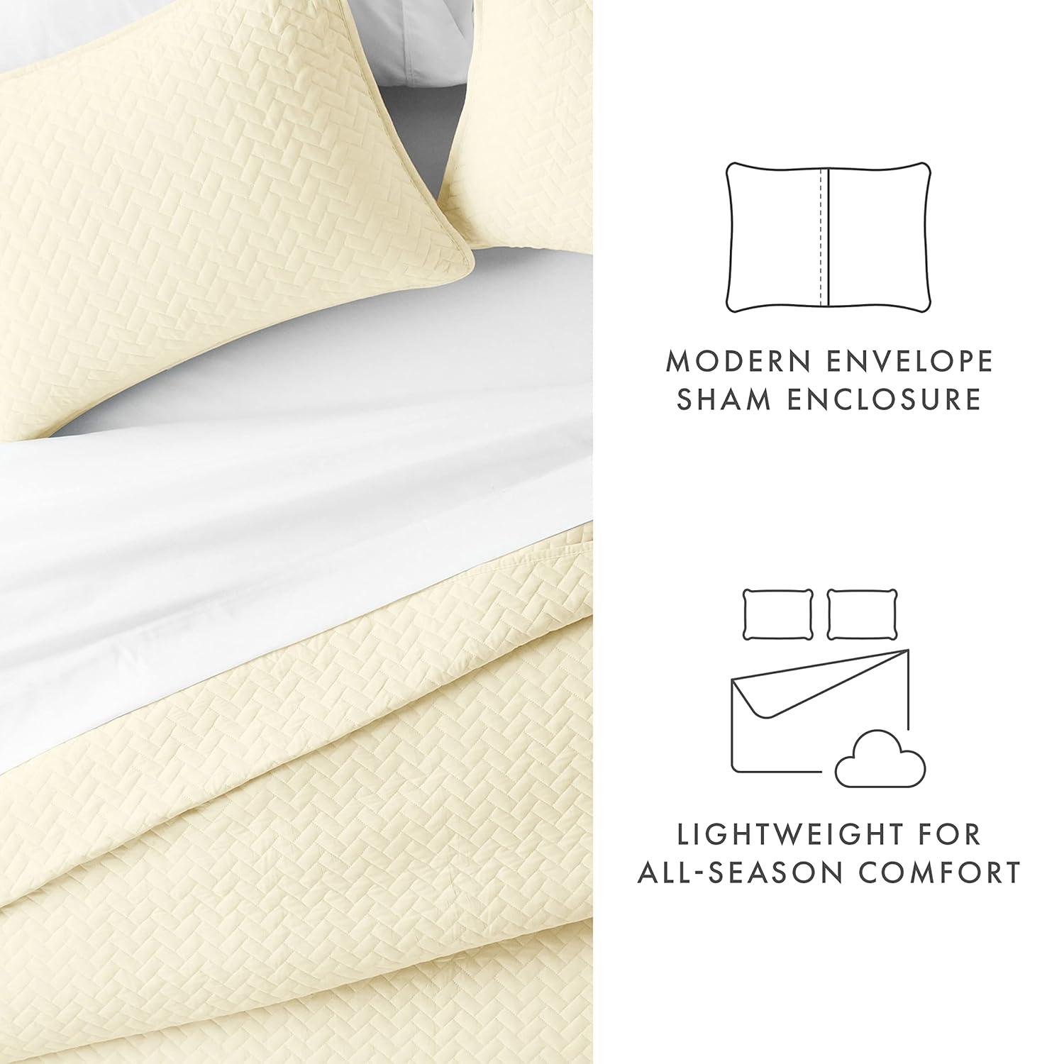 Linen Market Quilt Coverlet Set All Season Microfiber Contemporary Ultra Soft Bedding in Herringbone Stitch - Full/Queen Herringbone Stitch Yellow