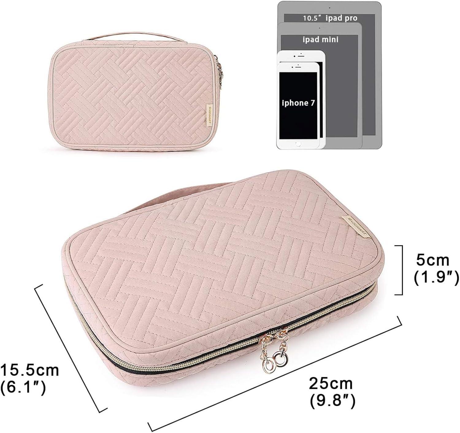 Soft Pink Rectangular Travel Jewelry Organizer with Buckle and Zipper Closure