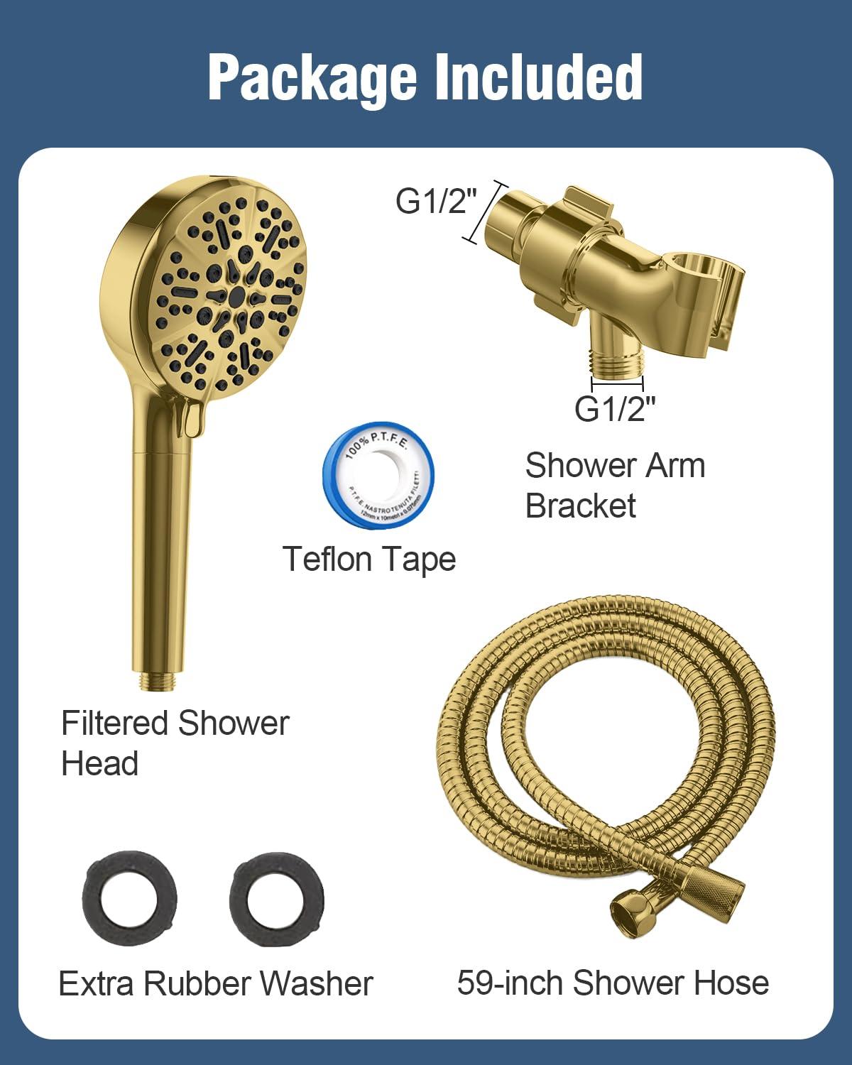 6-Mode Luxury Filtered Handheld Shower Head Set With Adjustable Bracket And Long Hose