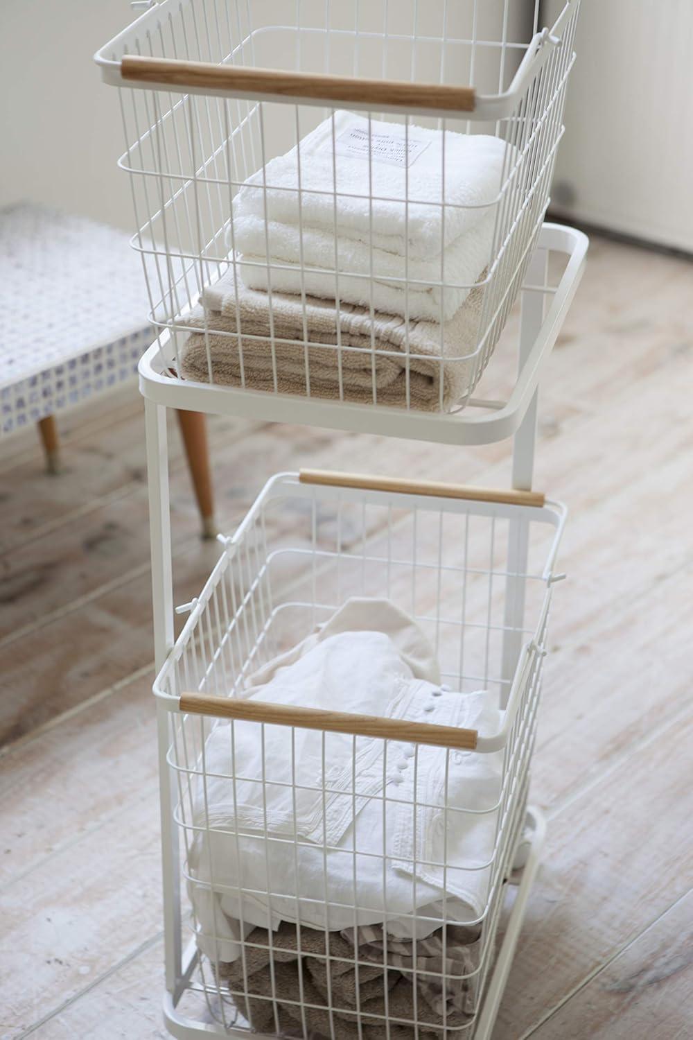 White Steel Laundry Cart with Wheels for Tosca Baskets