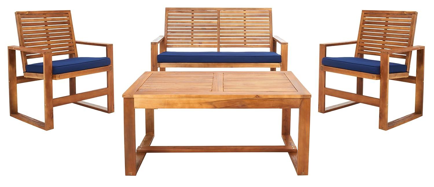Ozark 4 Piece Set - Indoor/Outdoor - FOX6007 - Natural/Navy - Safavieh