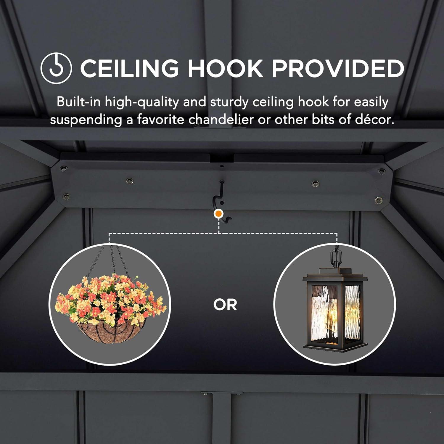 Sunjoy Sunjoy 12x20 ft. Wood Gazebo, Outdoor Patio Steel Hardtop Gazebo with 2-tier Metal Roof, Suitable for Patios, Lawn and Backyard, Matte Black Roof