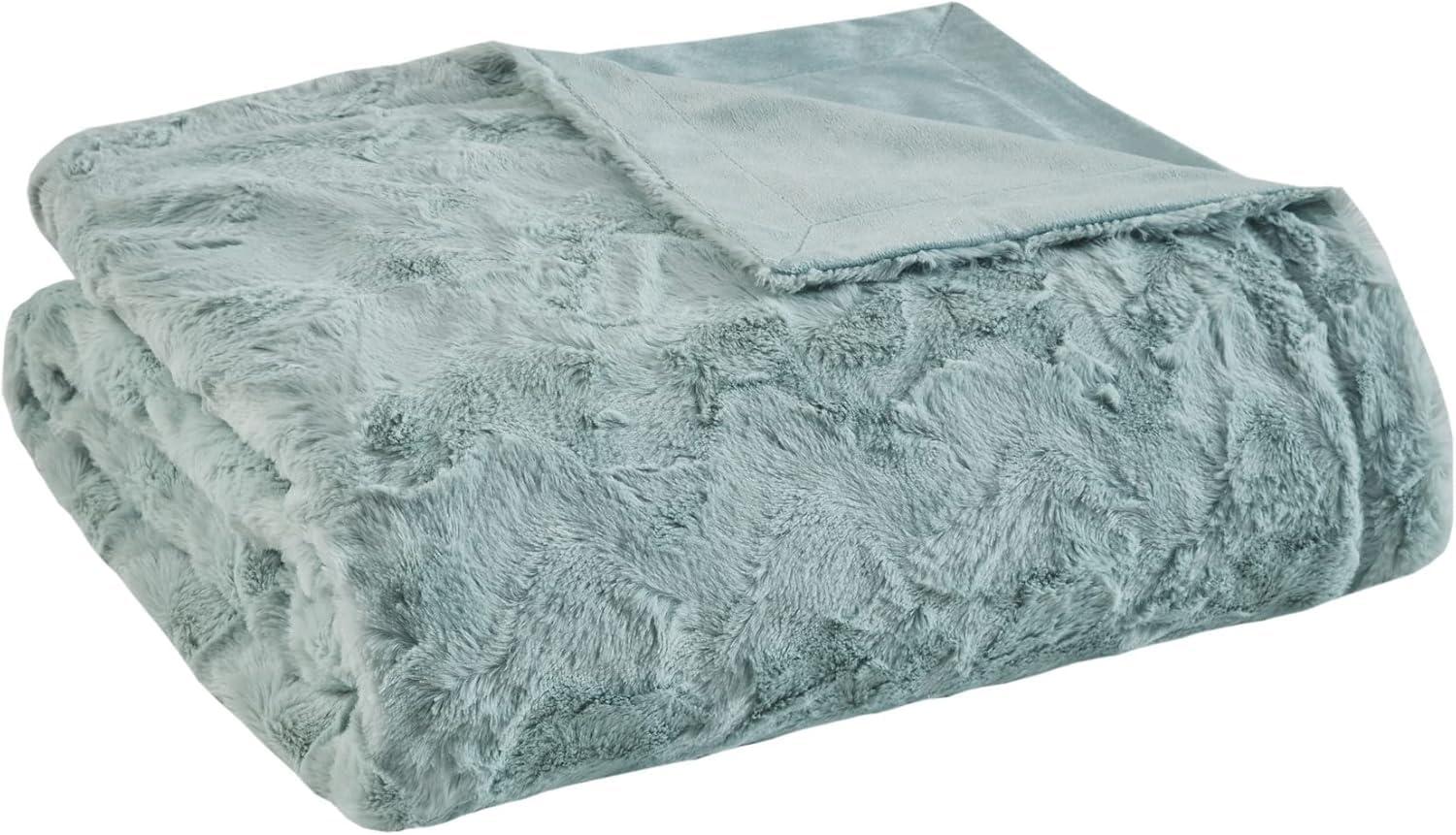 60"x70" Oversized Marselle Faux Fur Throw Blanket Aqua - Madison Park