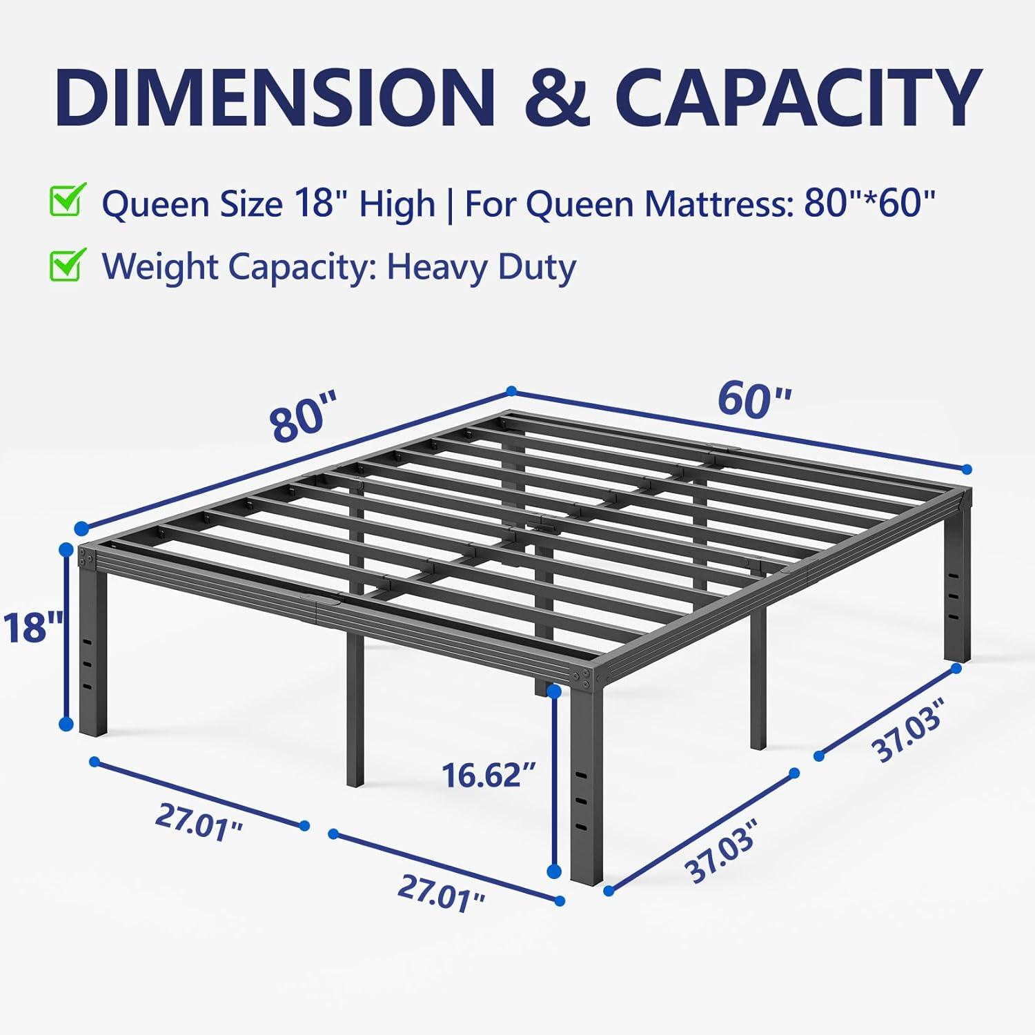 14 inches Queen Bed Frames No Box Spring Needed ,2500 lbs Heavy Duty Metal Platform Bed Frame with Storage Queen Size for Adult Black