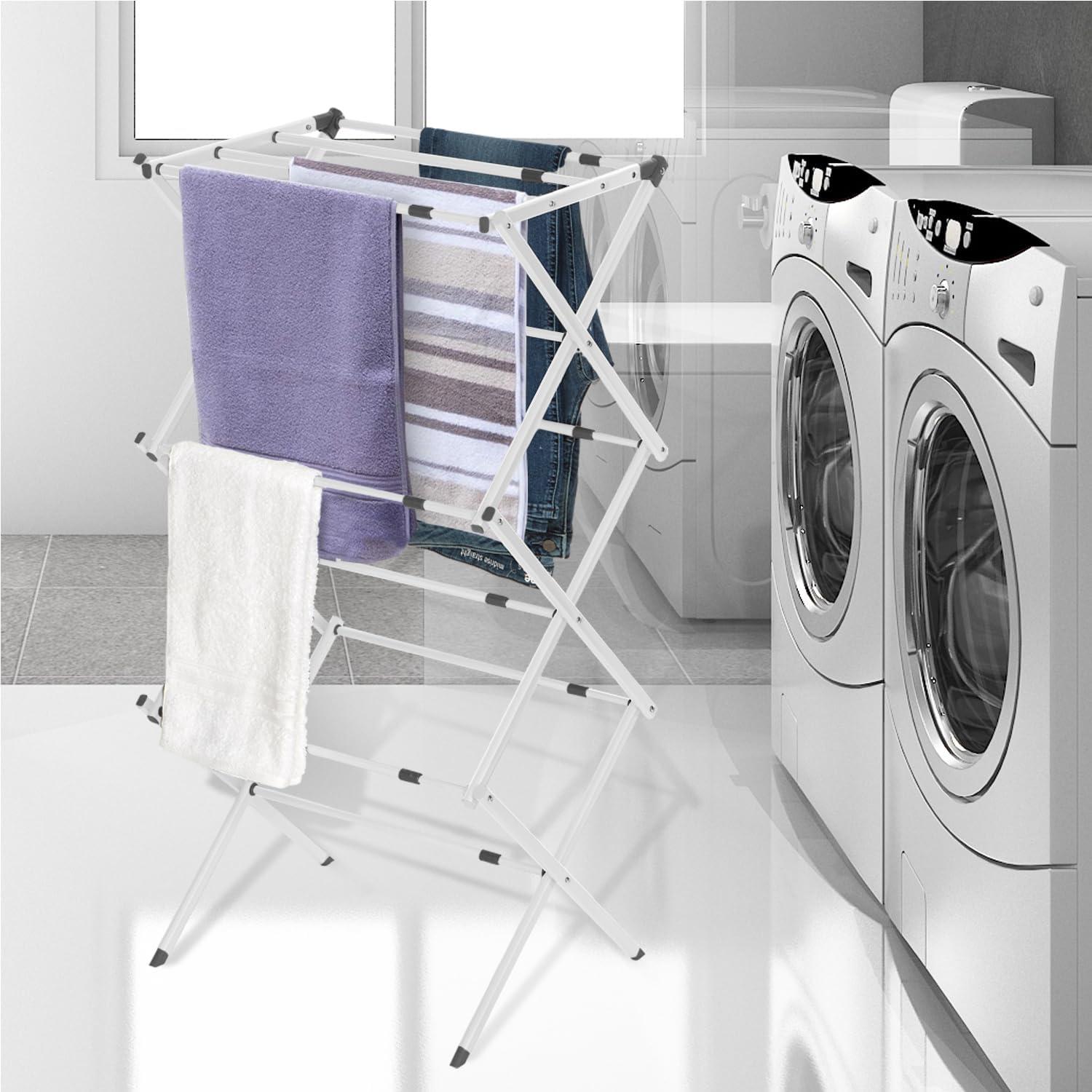 White Steel 3-Tier Collapsible Clothes Drying Rack