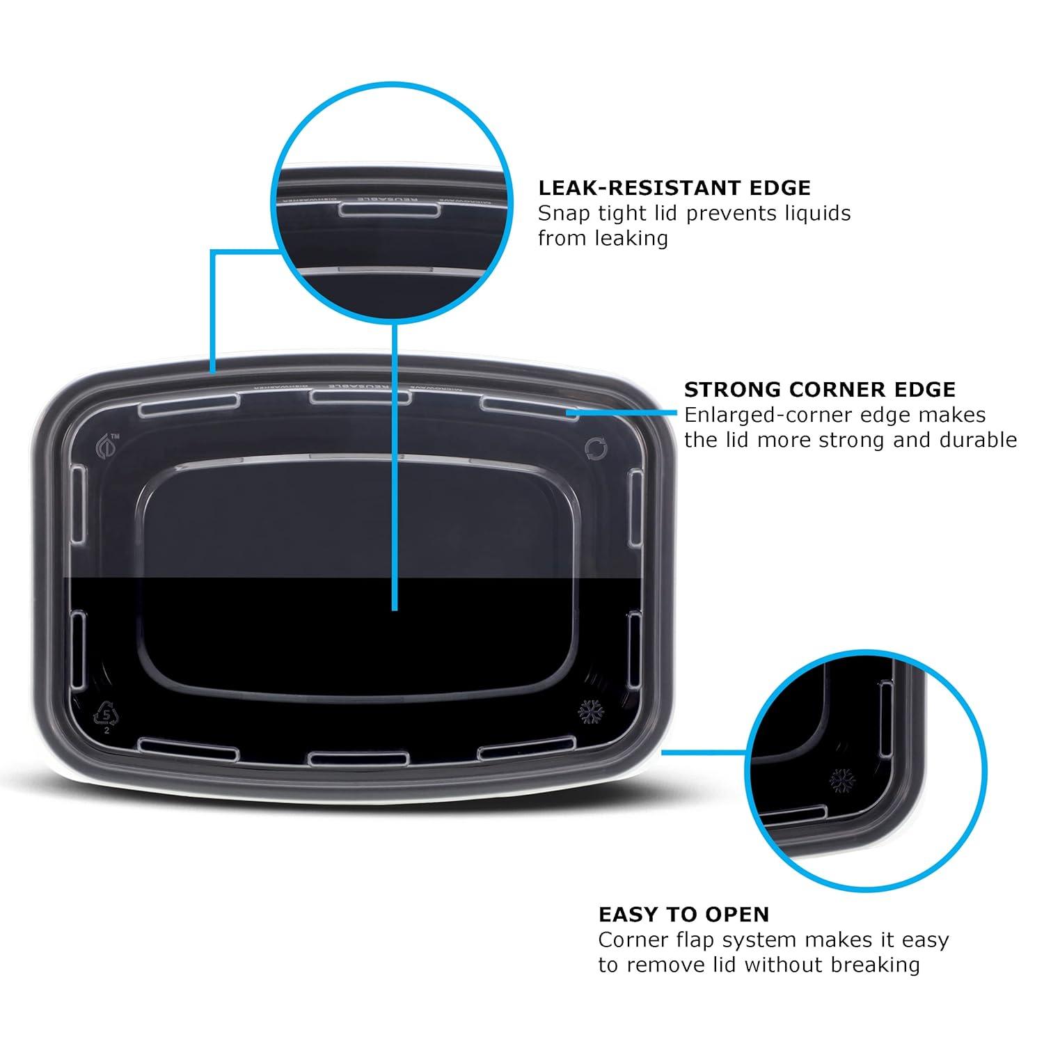 Freshware Meal Prep Containers [15 Pack] 1 Compartment Food Storage Containers with Lids, Bento Box, BPA Free, Stackable, Microwave/Dishwasher/Freezer Safe (28 oz) Black