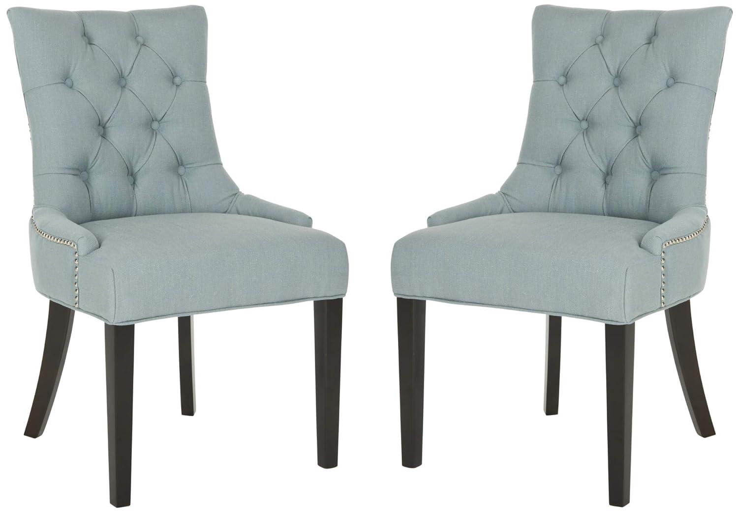 Abby 19''H Tufted Side Chairs (Set Of 2)  Silver Nail Heads - Sky Blue - Safavieh