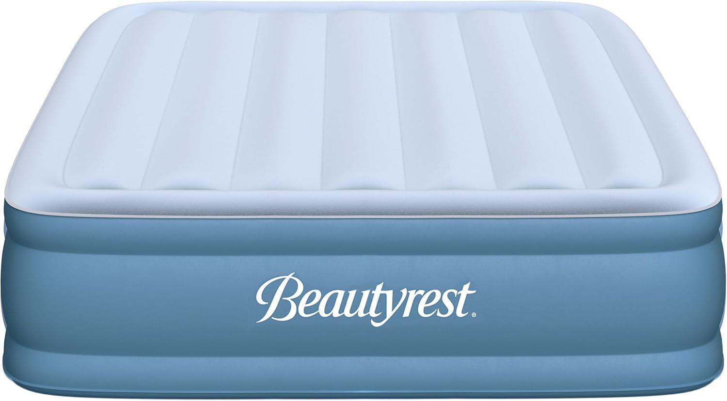 Beautyrest 18" Queen Blue and White Raised Air Mattress with Built-in Pump