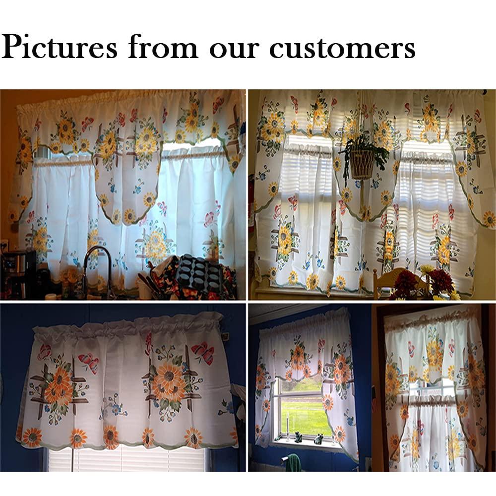 GOHD 3pcs Farmhouse Kitchen Cafe Curtain Set Air Brushed by Hand of Sunflower and Butterfly Design on Thick Satin Fabric (Swag and 24 inches Tiers Set)