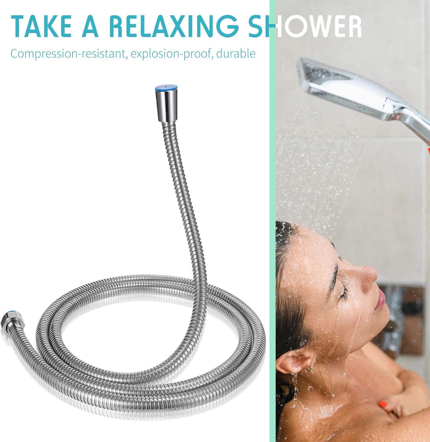 79 Inch Stainless Steel Shower Hose with Adjustable Shower Arm Holder Shower Head Holder Replacement Shower Hose Head Holder for Wall Adjustable Shower Head Replacement (Silver Holder)