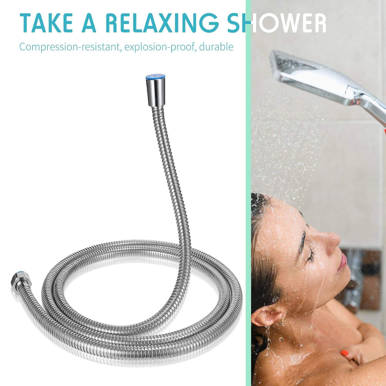 79 Inch Stainless Steel Shower Hose with Adjustable Shower Arm Holder and Head Replacement (Silver)