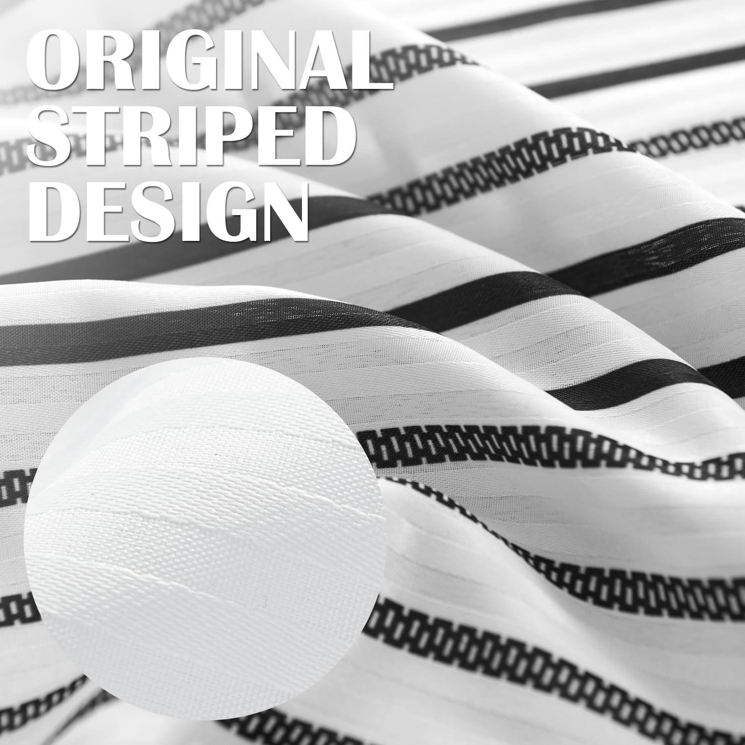 Modern Black and White Striped Fabric Shower Curtain 72x70 Inches