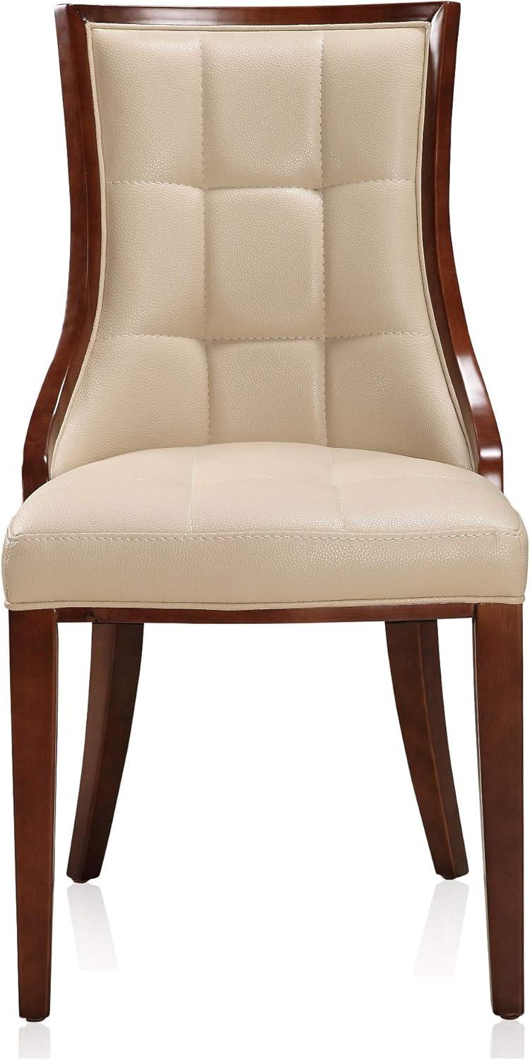 Manhattan Comfort Fifth Avenue Faux Leather Dining Chair (Set of Two) in Cream and Walnut