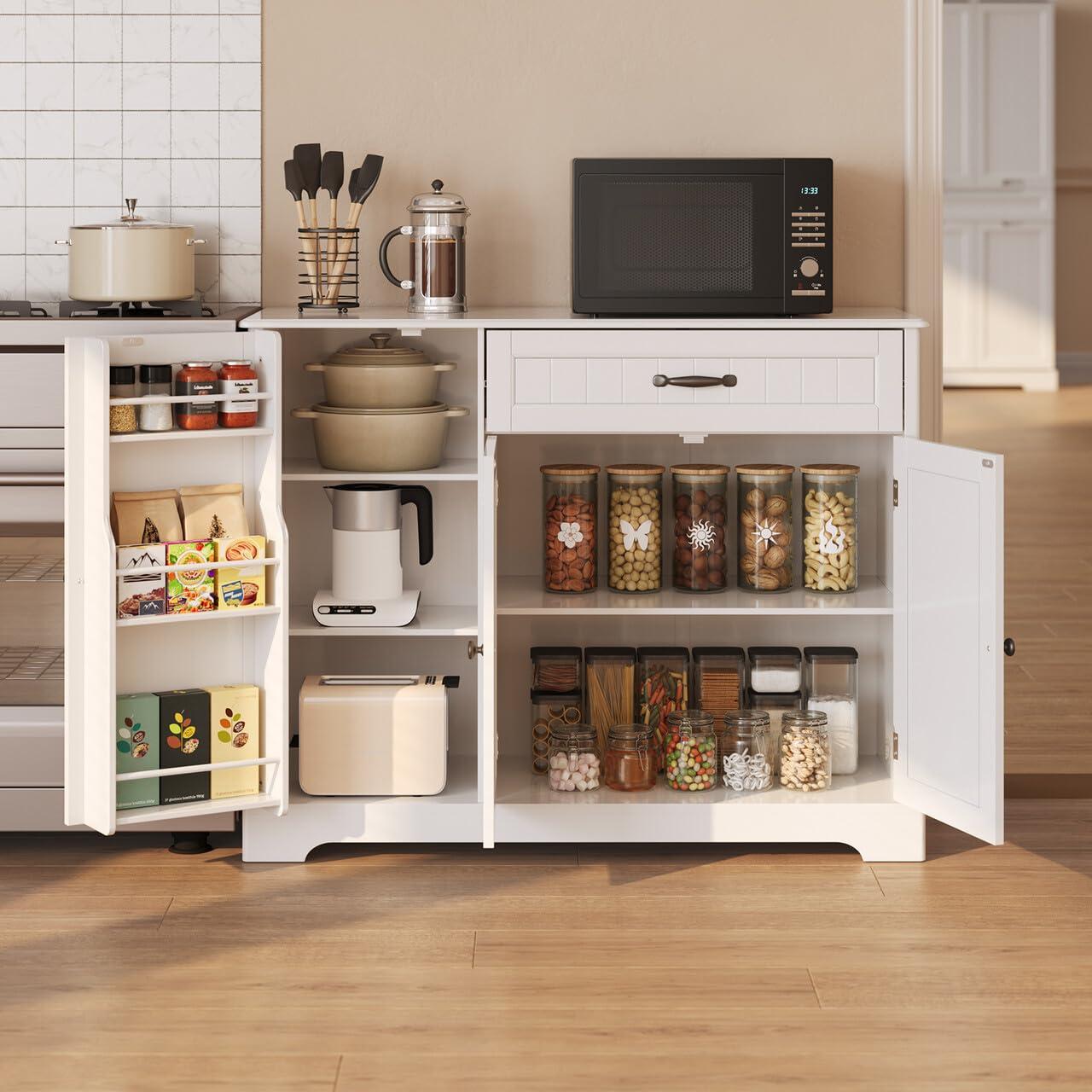 White MDF Kitchen Sideboard Buffet Cabinet with Drawer and Shelves