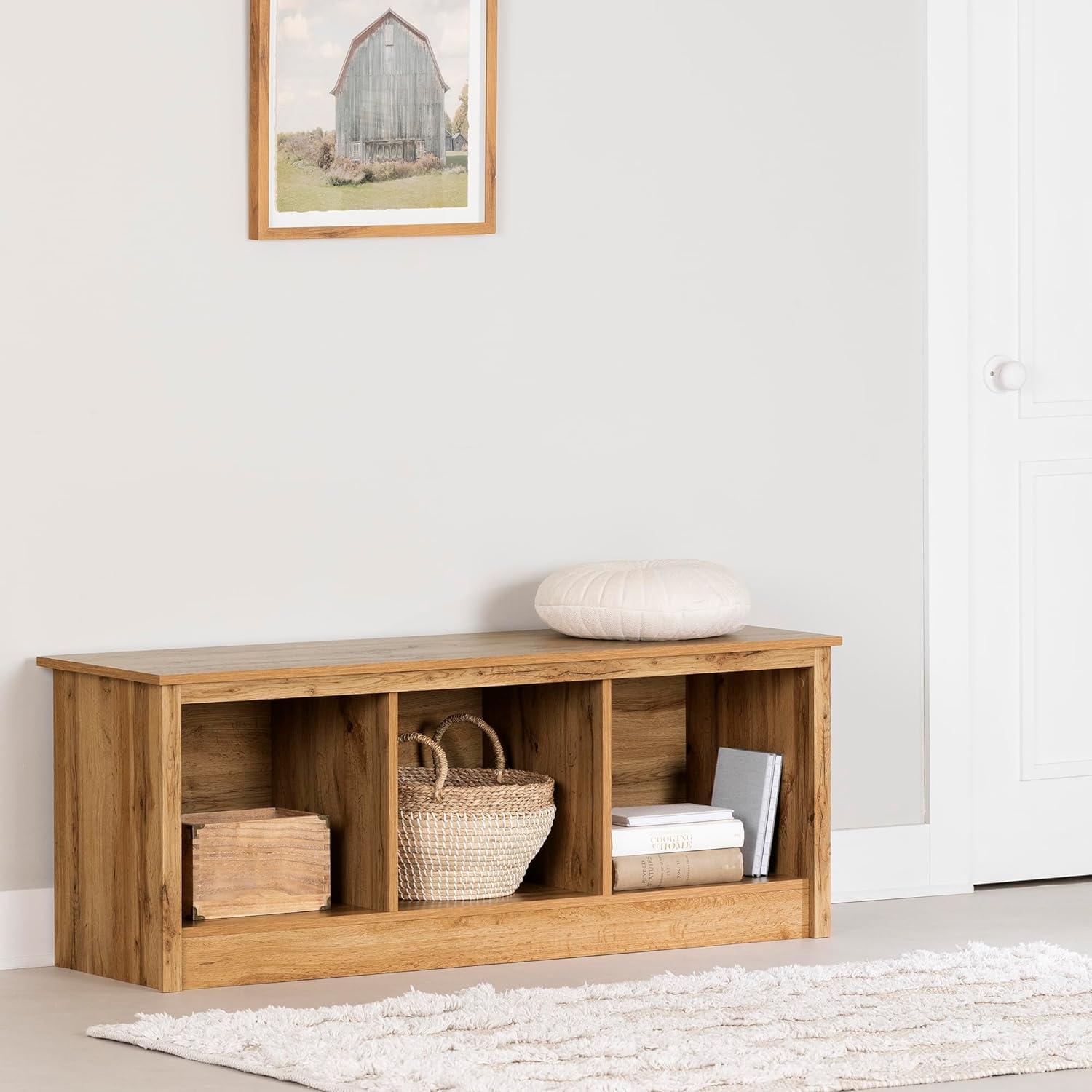 Rubbed Black Farmhouse Storage Bench with Open Compartments