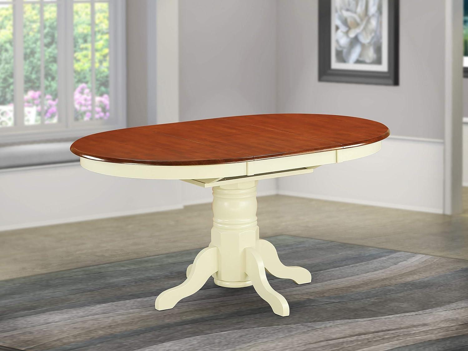 Contemporary Buttermilk & Cherry Wood Round Extendable Dining Table