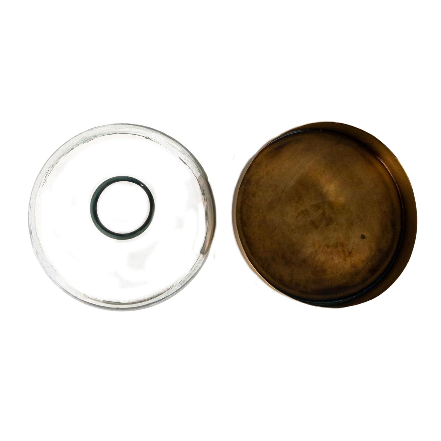 Antique Brass and Clear Glass Cloche with Metal Tray