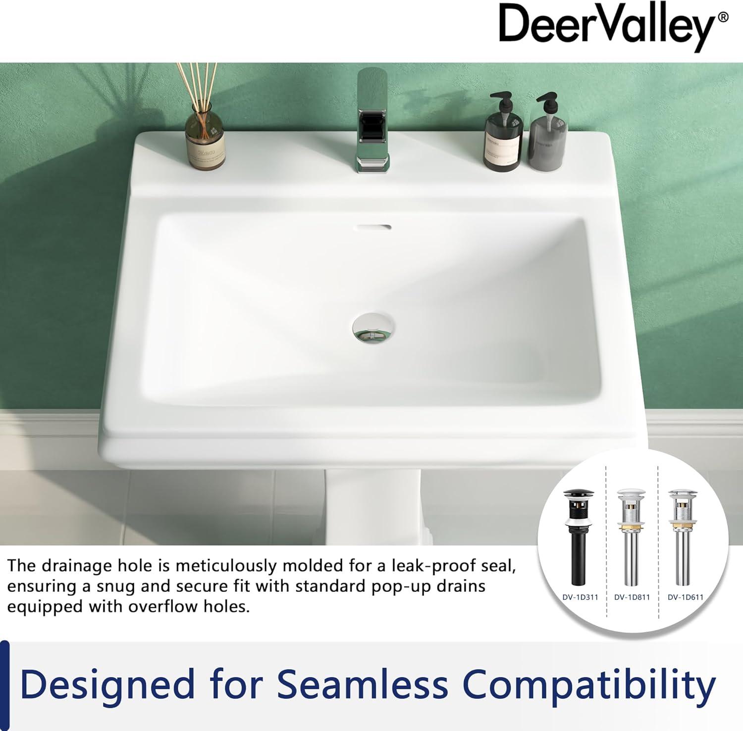 Apex 34" Tall Rectangular Vitreous China Pedestal Bathroom Sink with Overflow