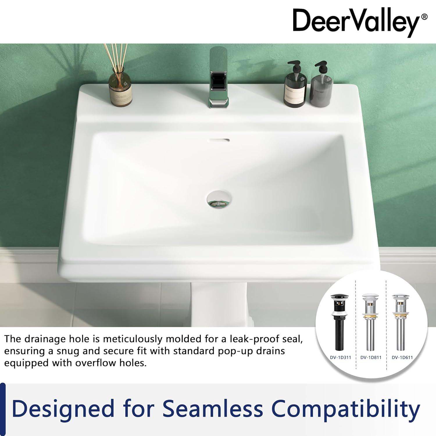 Apex 34" Tall Rectangular Vitreous China Pedestal Bathroom Sink with Overflow