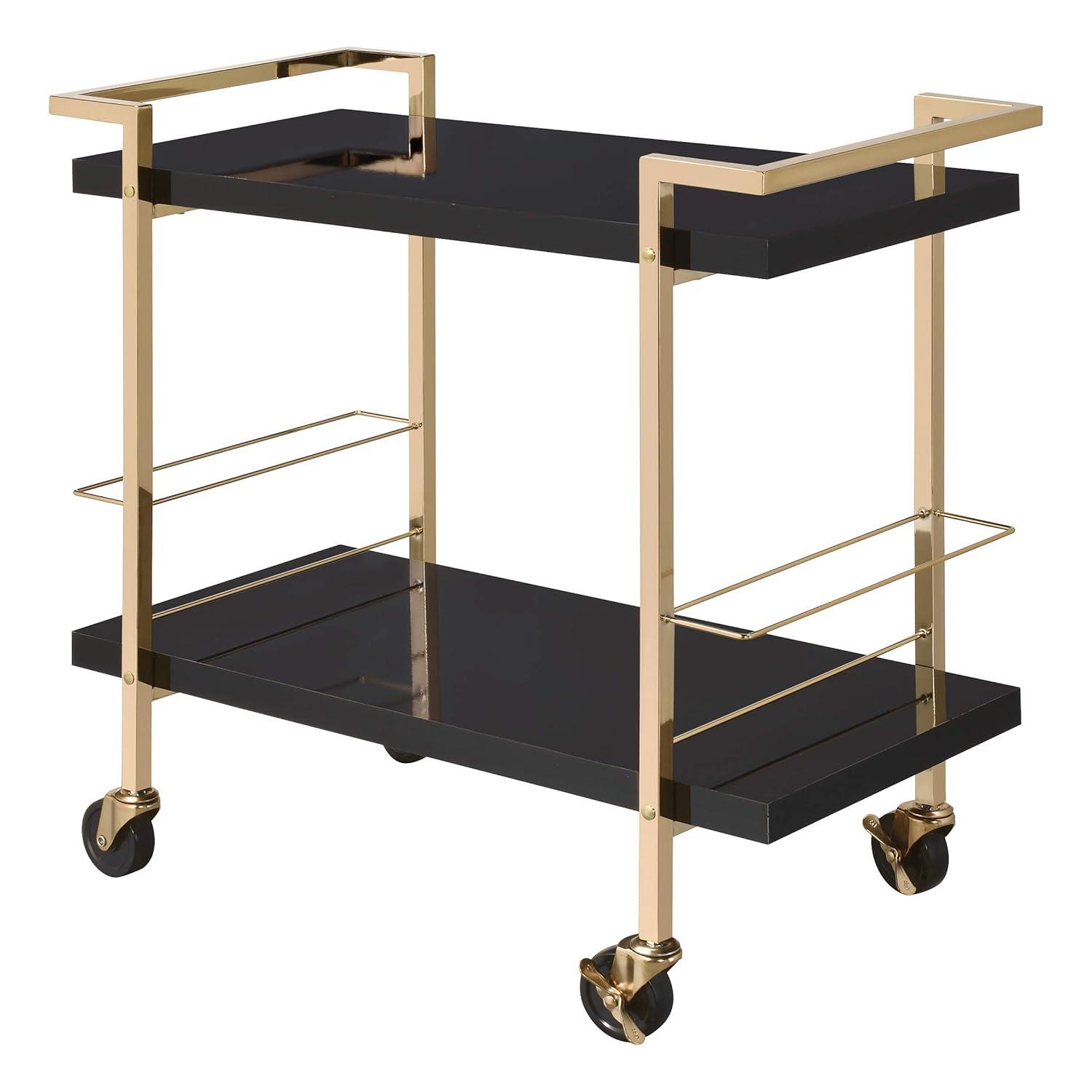 Alios Serving Cart in Black Metal and Gold Frame