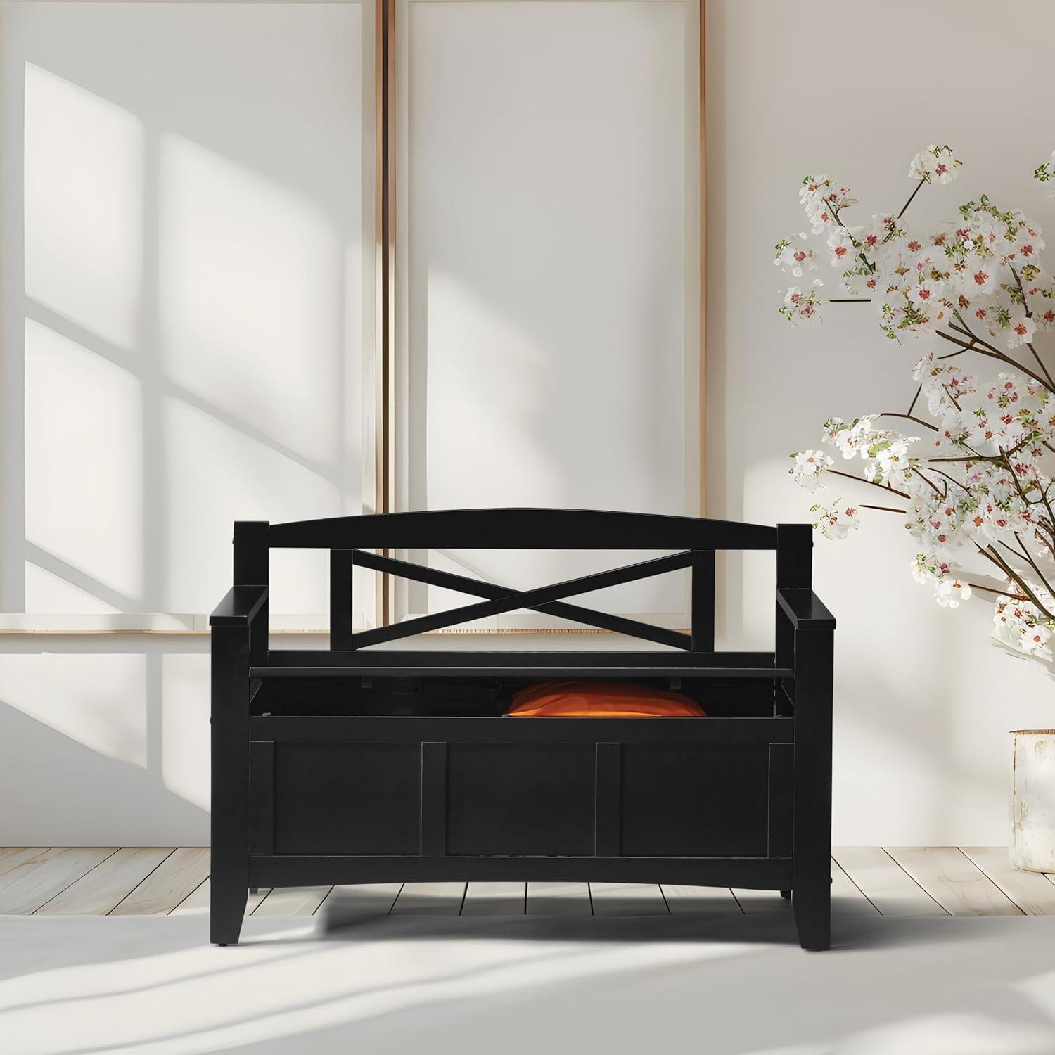 OSP Home Furnishings Metro Solid Wood Entry Way Bench in Black