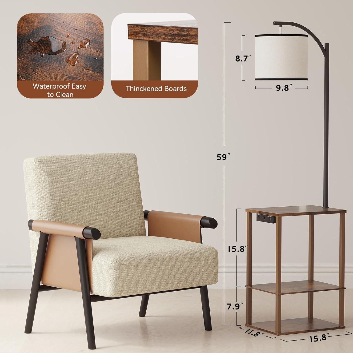 SUNMORY Floor Lamp with Table, Lamps for Living Room with USB Port, Attached End Table with Shelves, Brown