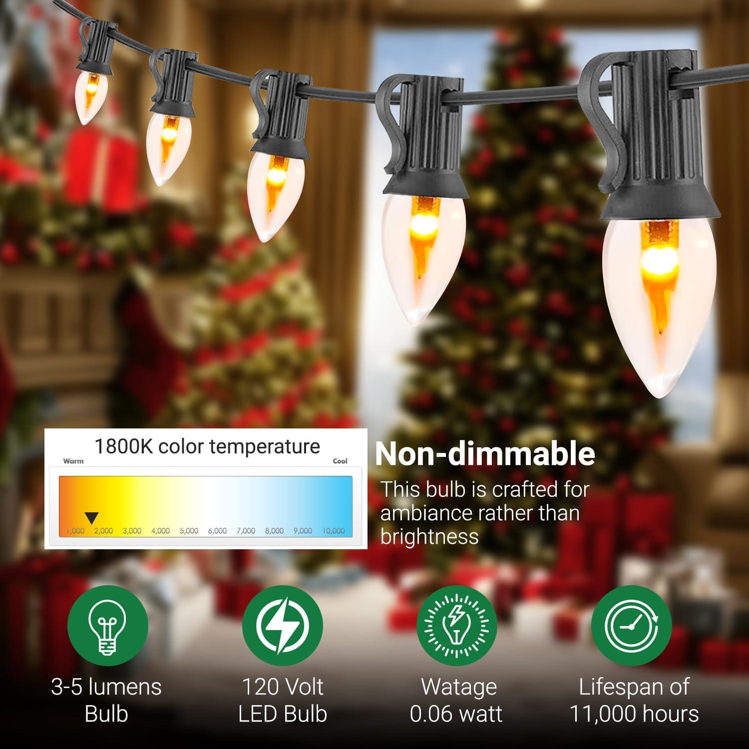 Tupkee LED Flickering Flame Bulb  C7, E12 Base, 0.06 Watt, Flicker Flame LED Bulb with a Warm Glow That Flickers and Dances Up and Down - for Halloween, Christmas Candolier Window Candle - 2/Pkg
