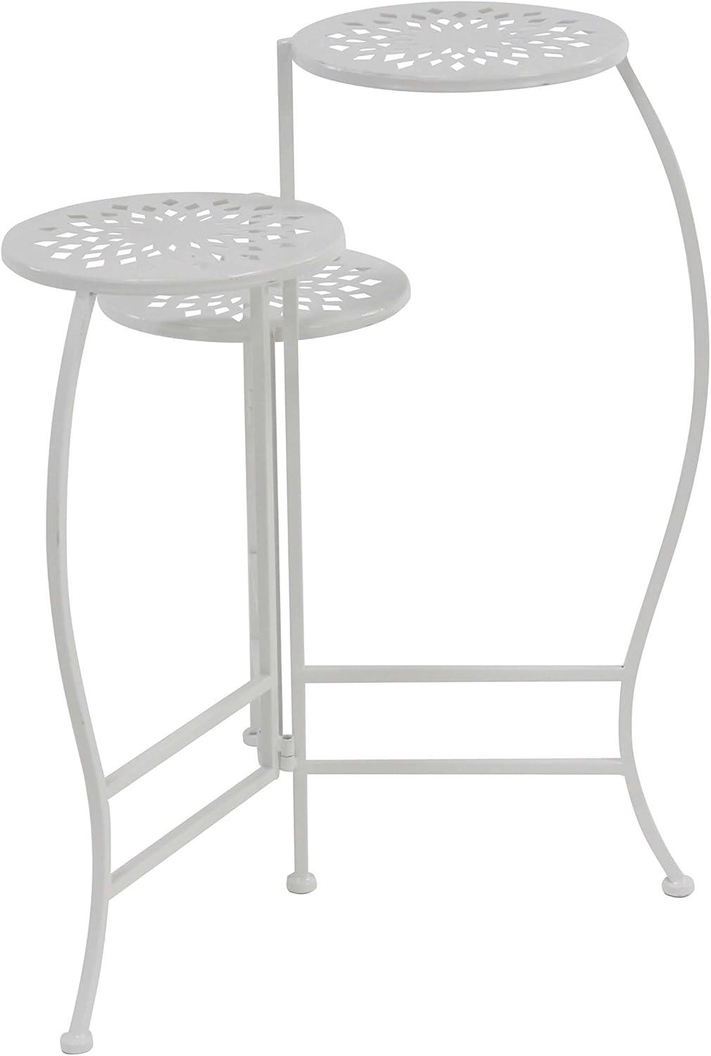 24" White Metal 3-Tier Folding Plant Stand