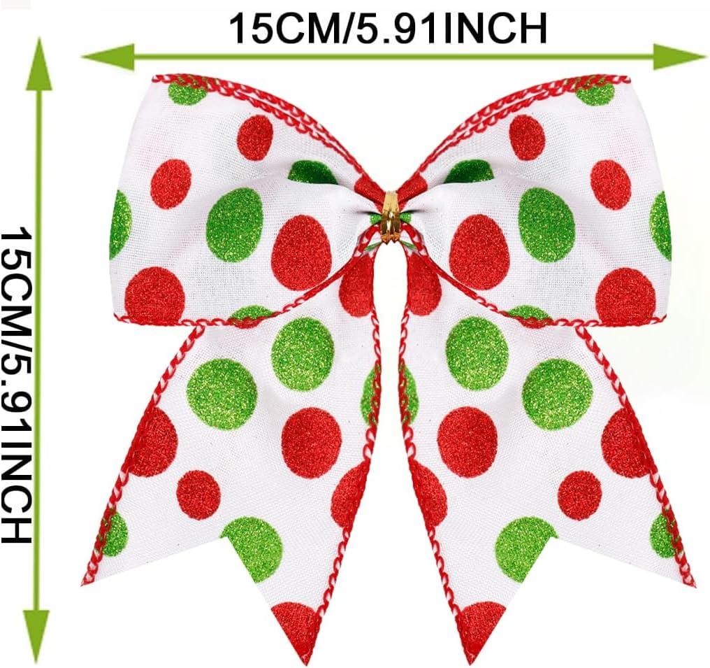 Sandistore Cute Cars 12pcs Christmas Tree Bows Ornaments 6 Inch Large Christmas Wreath Bows Red Green Xmas Tree Bows Christmas Glitter Dot Bows Ribbons Decoration For Garland Diamonds for Crafts