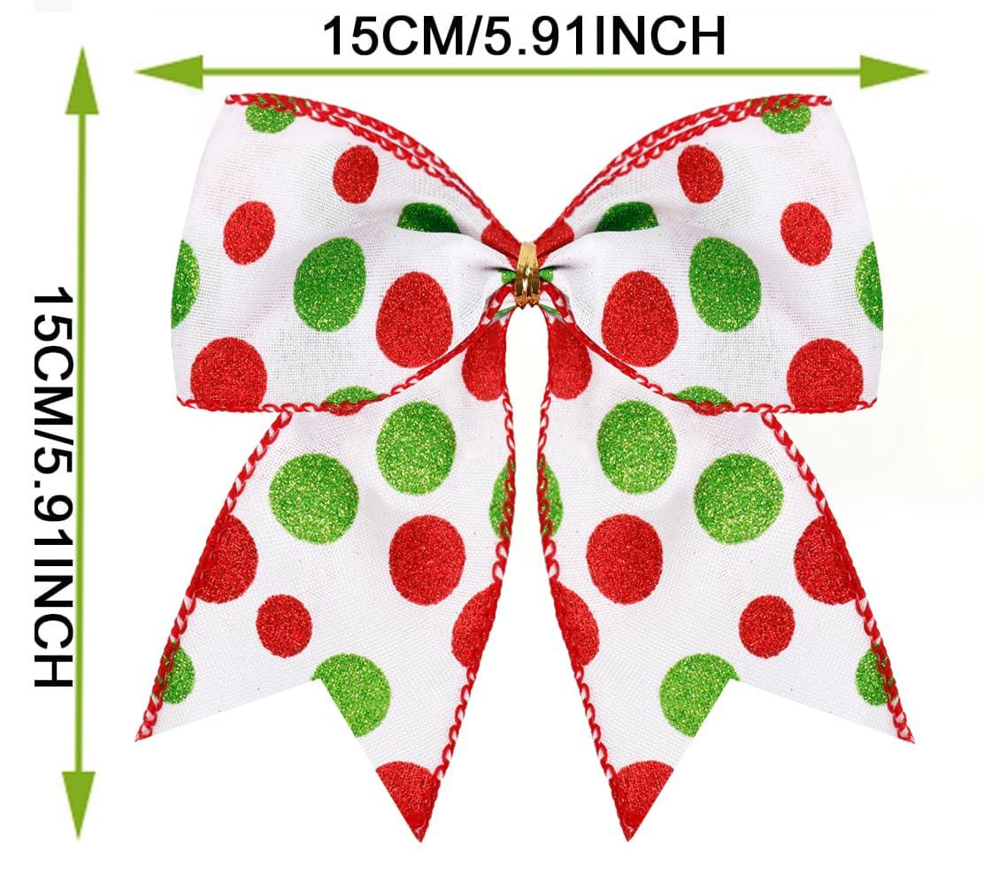 Sandistore Cute Cars 12pcs Christmas Tree Bows Ornaments 6 Inch Large Christmas Wreath Bows Red Green Xmas Tree Bows Christmas Glitter Dot Bows Ribbons Decoration For Garland Diamonds for Crafts