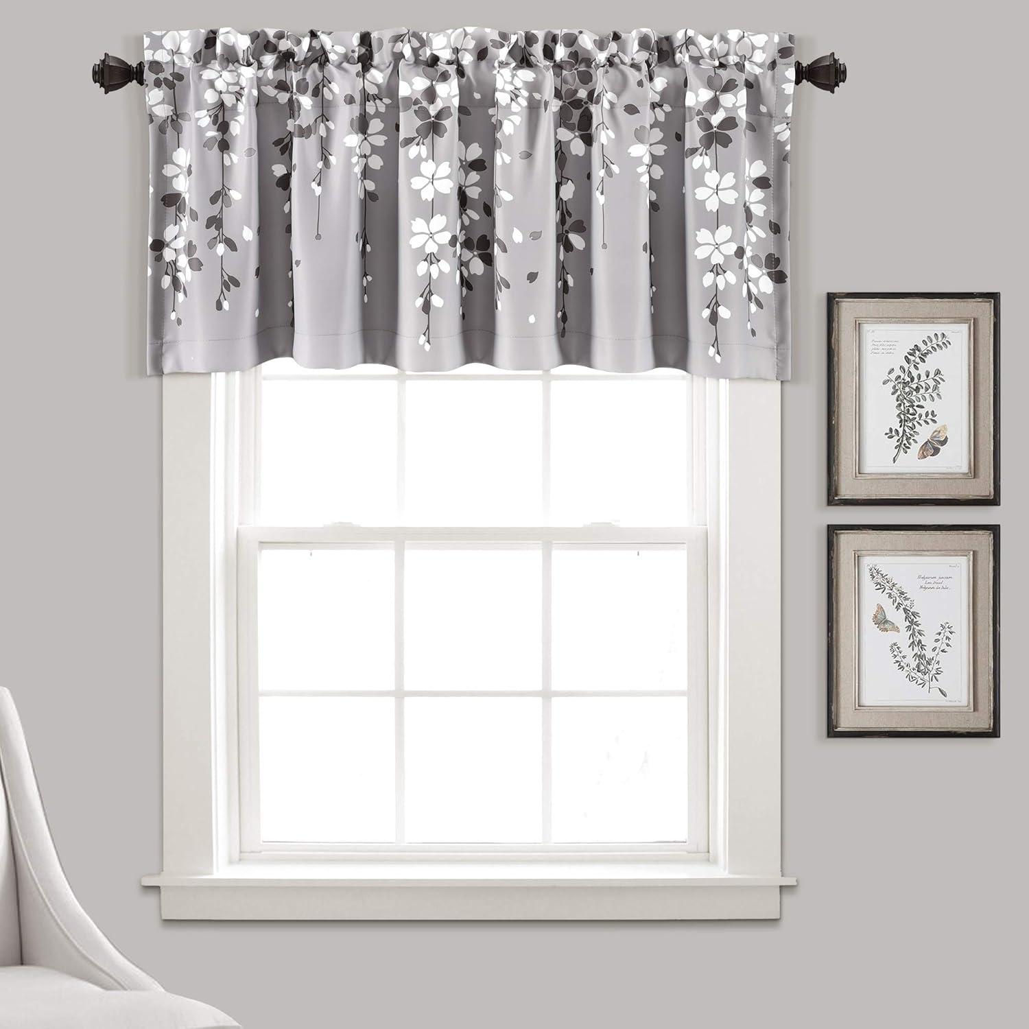 Blush and Gray Floral Rod Pocket Valance