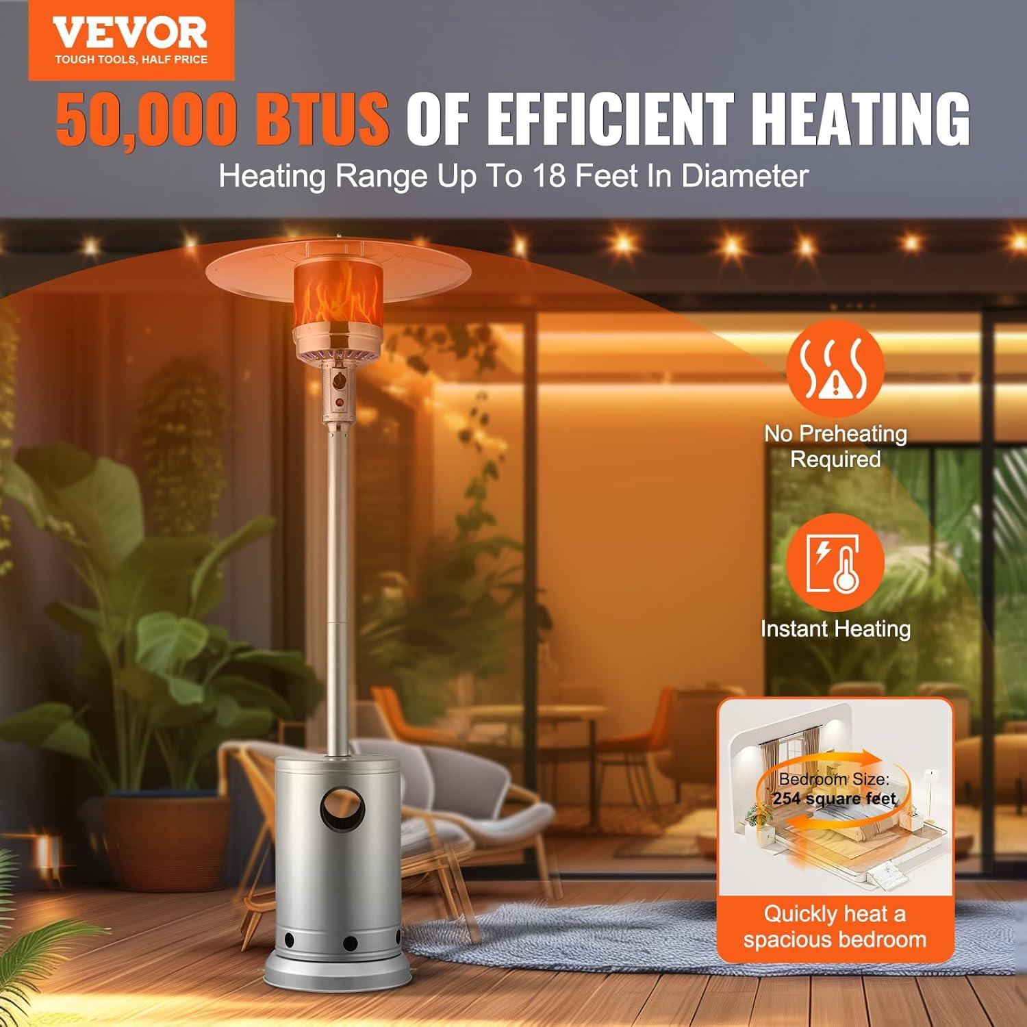 VEVOR Tall Silver Propane Patio Heater with Round Table