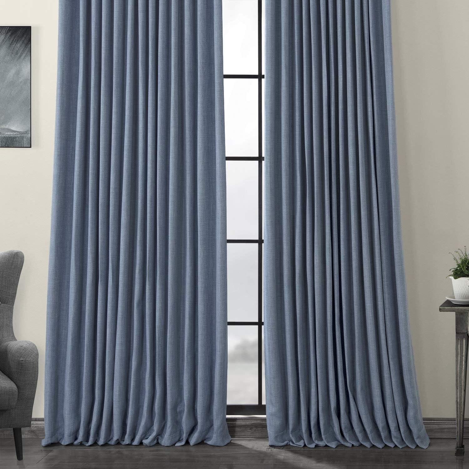 Textured Faux Linen Rod Pocket Room Darkening Curtains for Bedroom & Living Room Curtains - Single Panel Drapes