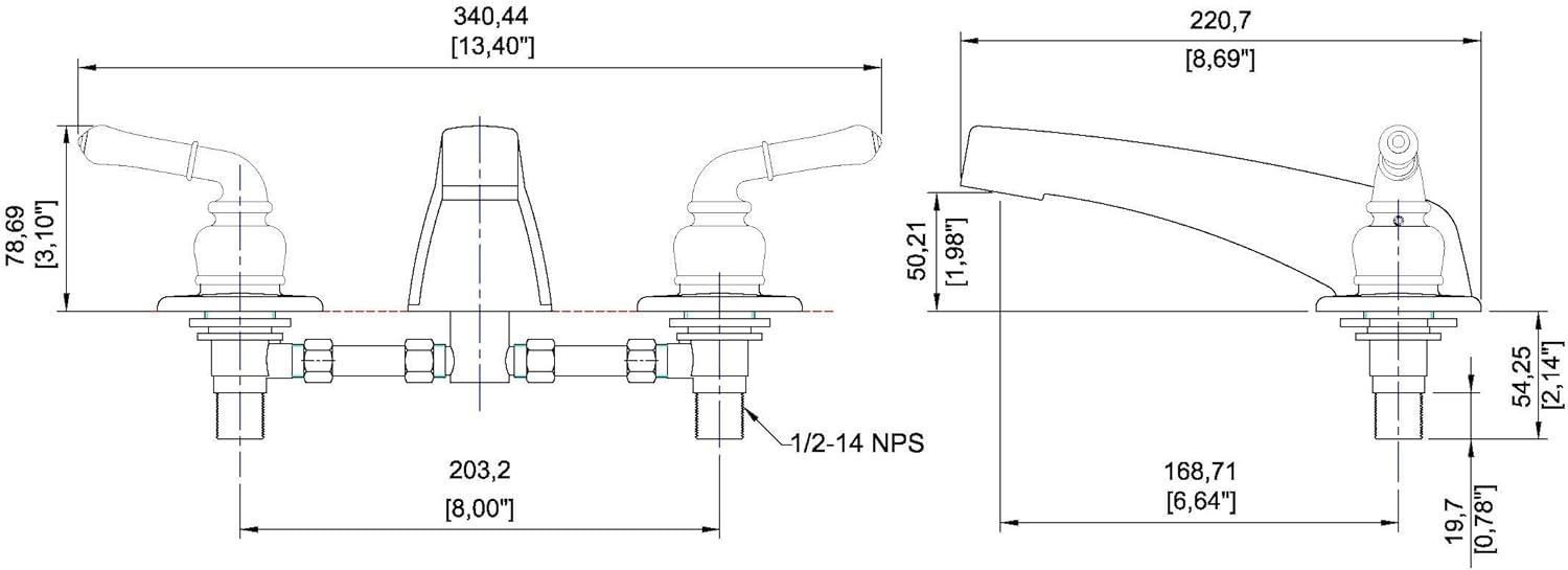 Mobile Home Two Handle Non-Metallic Adjustable Garden Tub Filler