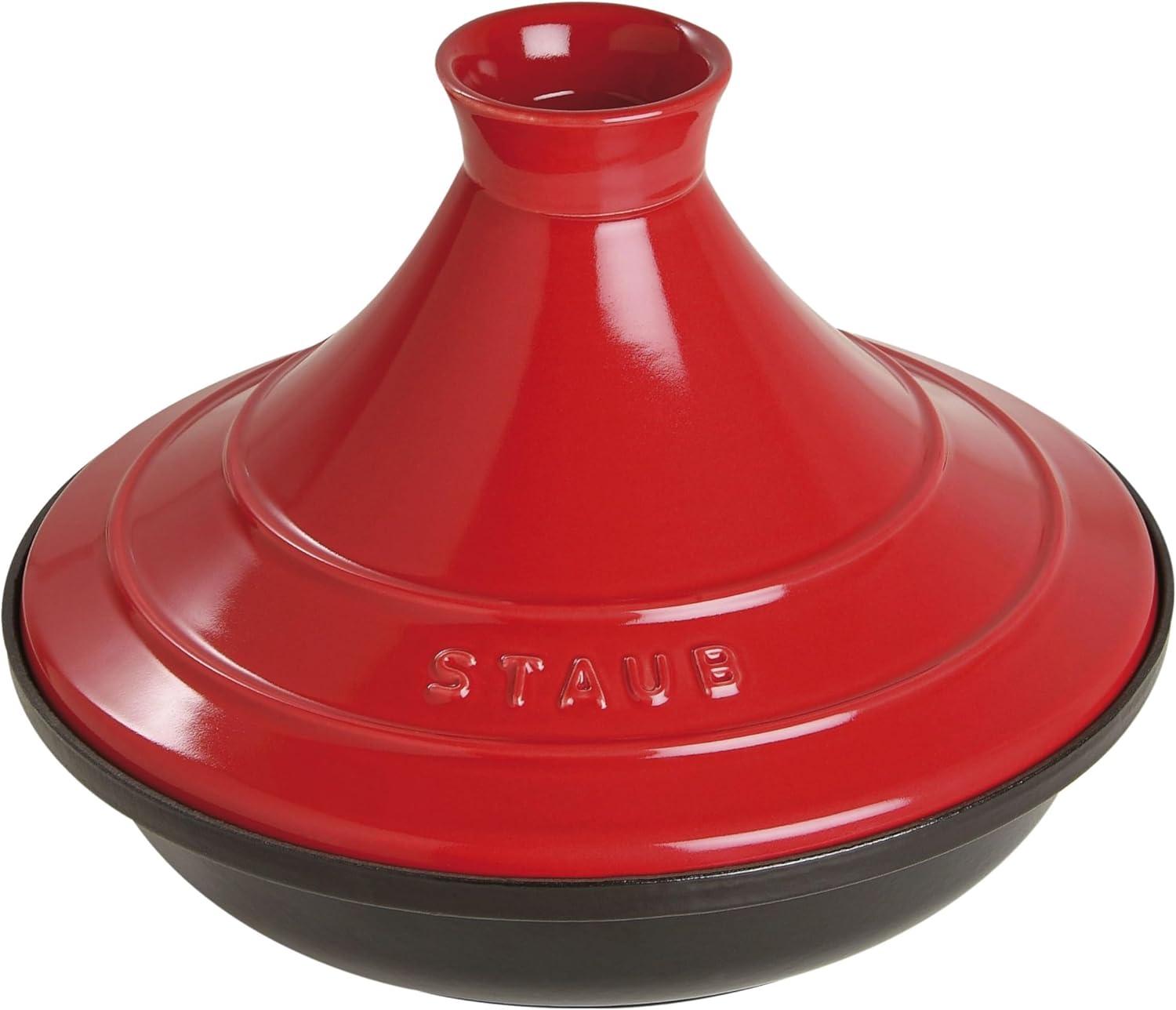 Cherry Red Cast Iron and Ceramic Tajine