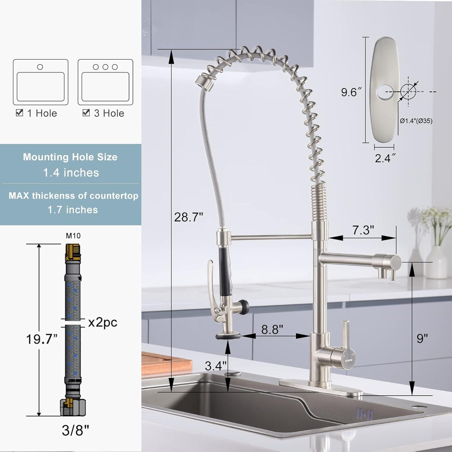 Brushed Nickel Brass Commercial Kitchen Faucet with Pull-out Spray