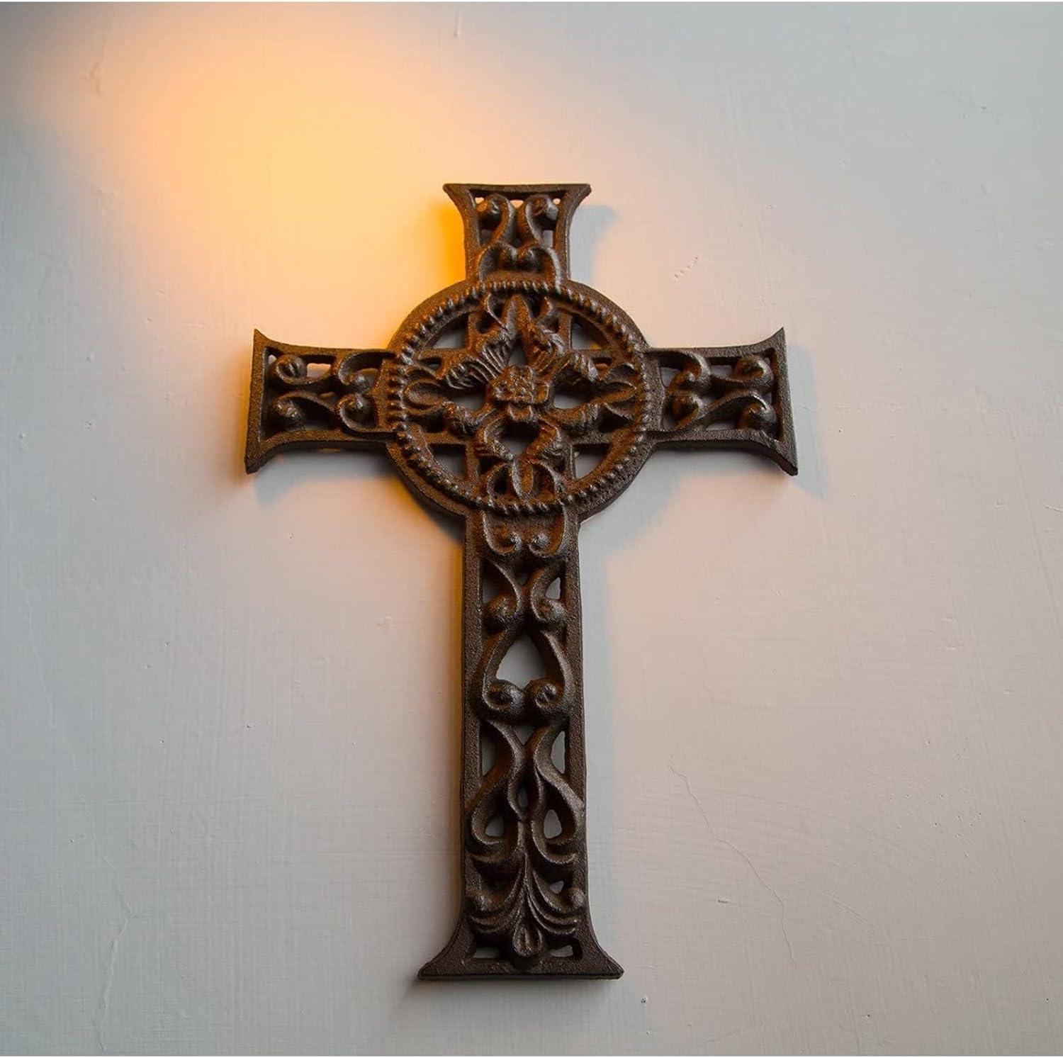 Juvale Wrought Iron Celtic Cross for Wall Decor, Metal Cross for Christian, Religious Art Lovers, Dark Bronze,11.5x7.7x0.5 inch