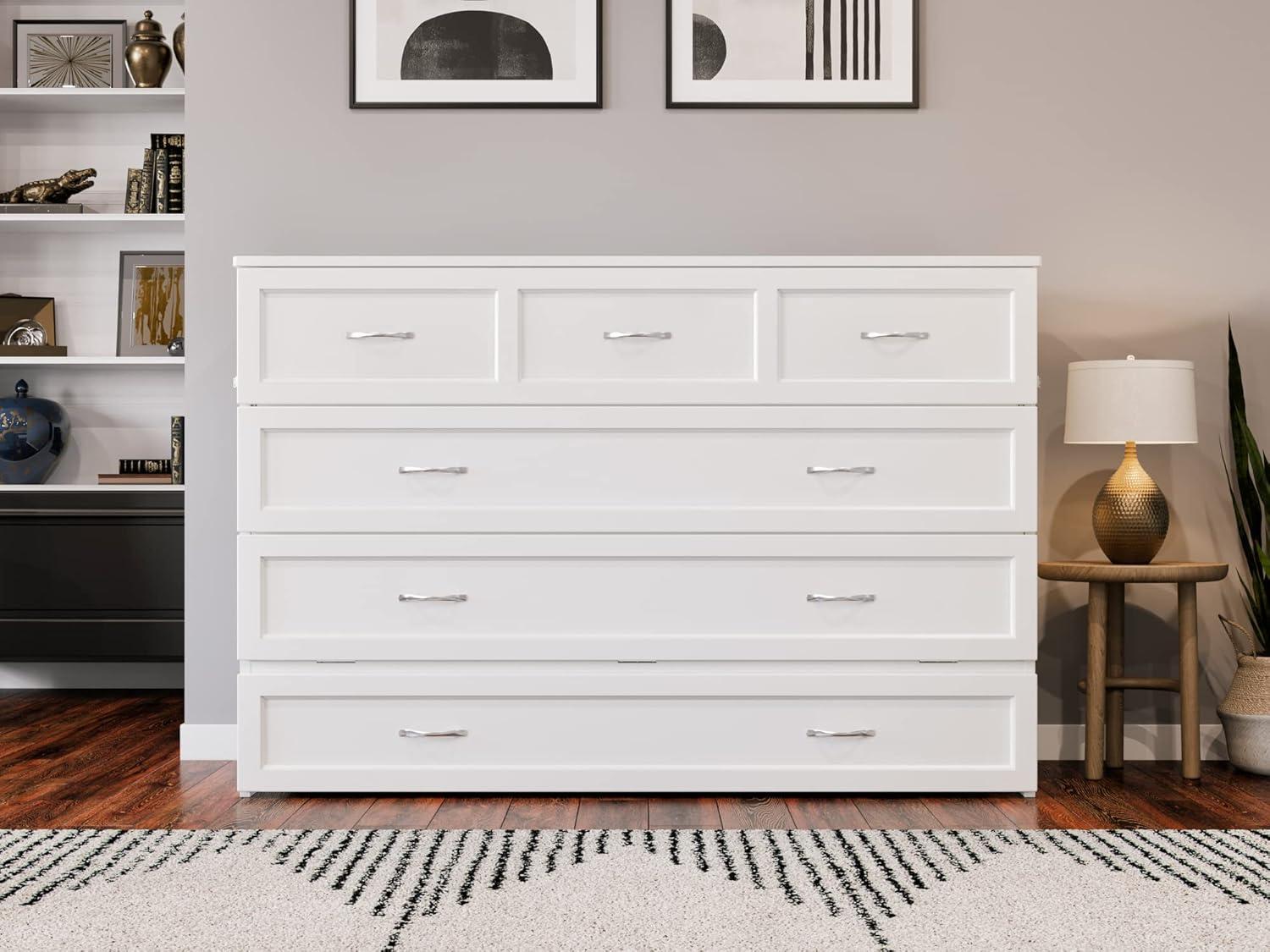 Northfield Queen Solid Wood Modern Murphy Bed Chest with Mattress in White