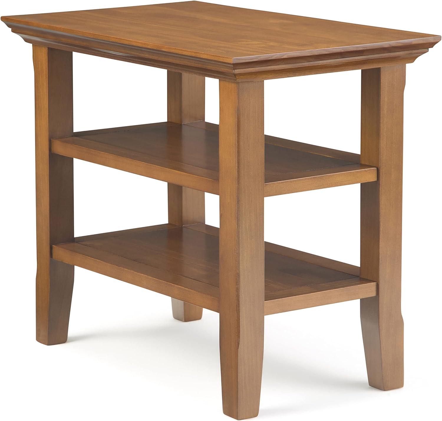 Acadian Solid Wood 14" Light Golden Brown Narrow Side Table with Storage