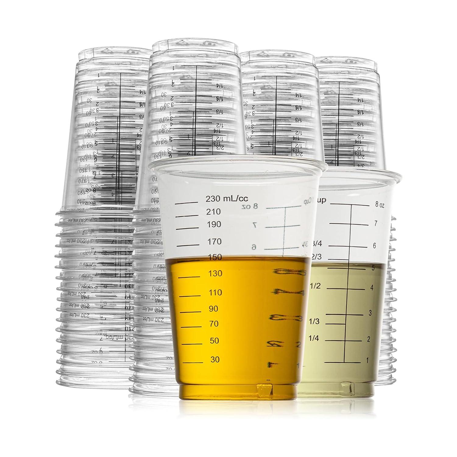 Prestee 50 Disposable Measuring Cups - 8 Oz | Resin Mixing Cups For Epoxy Resin | Plastic Measuring Cups | Liquid Measuring Cups Plastic | Dry Measuring Cups | Paint Mixing Cups