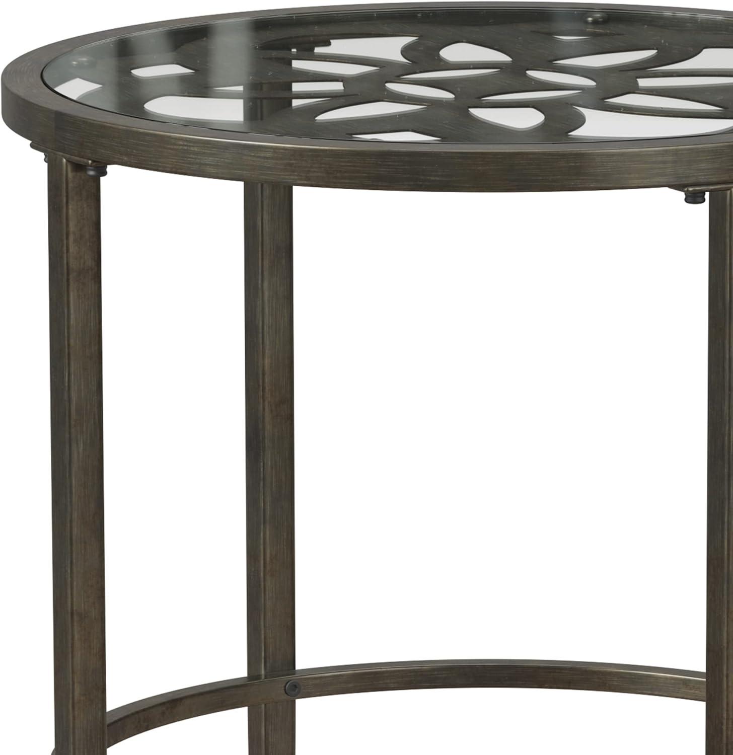 Marsala End Table Gray - Hillsdale Furniture: Round Glass Accent Table, Rubber-Coated Metal Frame, 24" Height