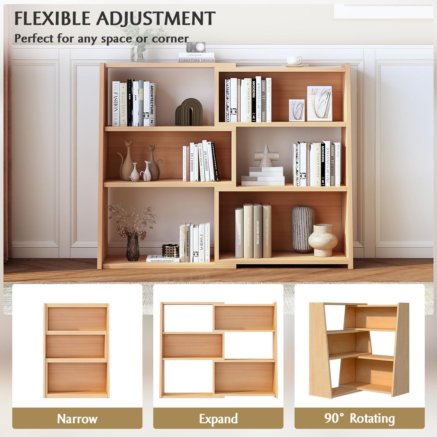 Latitude Run® Wooden Extendable Shelf Bookcase - 3-Tier Ladder Low Short Bookshelf For Small Space Or Corner